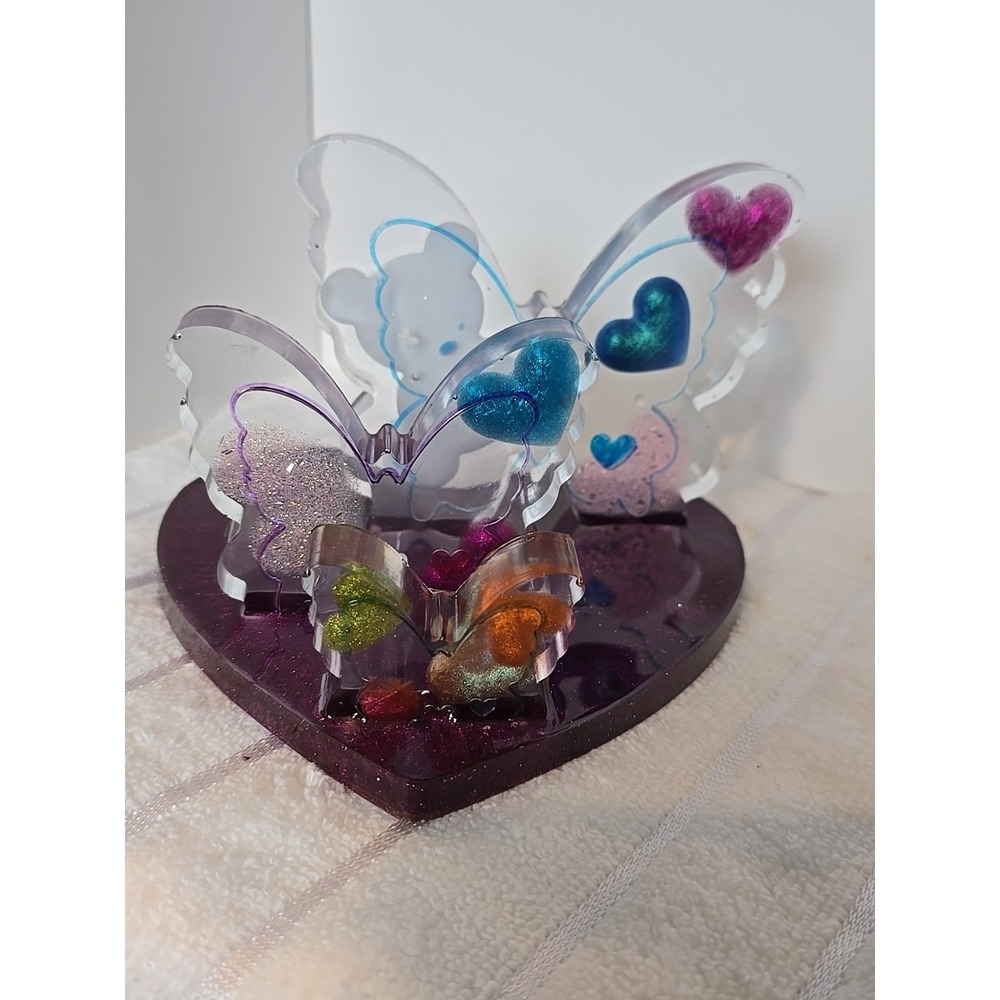 Handmade Resin‎ Decorative Heart With Butterflies Purple 773
